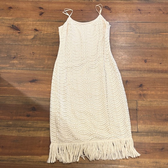 ANTONIO MELANI Cream Midi Dress with Fringe Hem - Picture 4 of 5